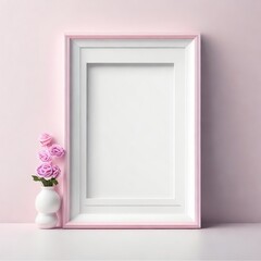 photo frame on pink wall with vase