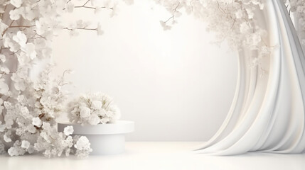 Rose white background with Generative Ai for podium stand. Bouquet flowers isolated.