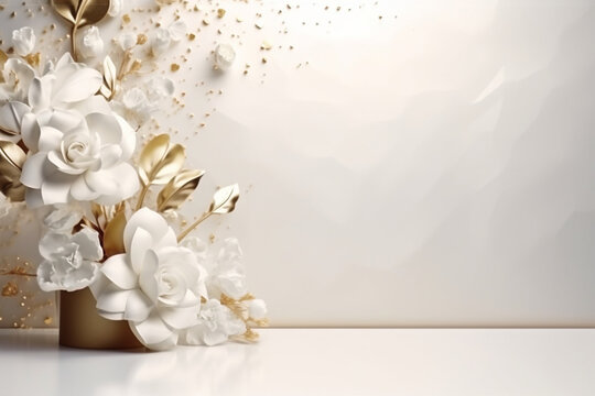 Rose white background abstract with Generative Ai for podium stand.