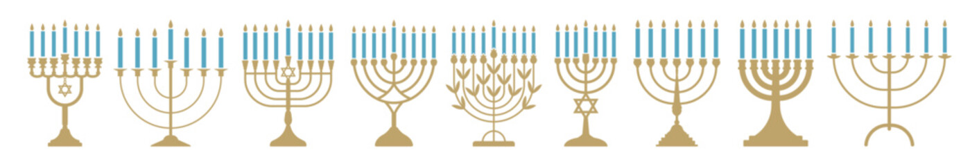Hanukkah candle holder flat set isolated - 616914622