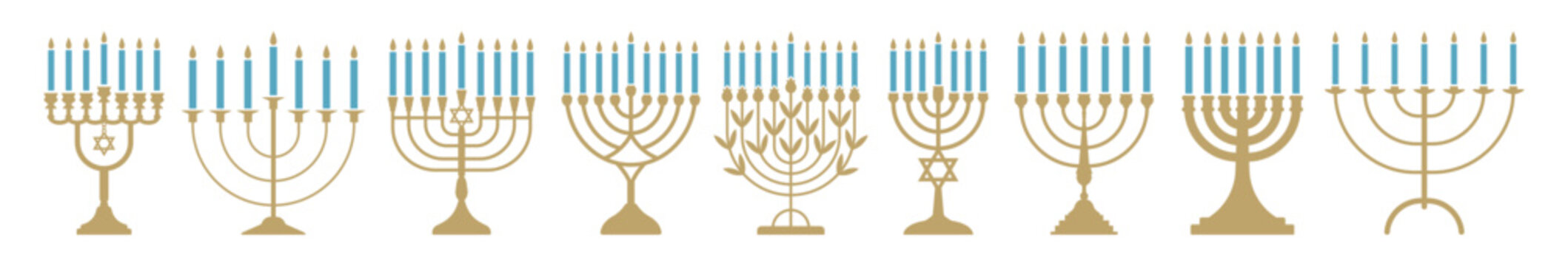 Hanukkah candle holder flat set isolated