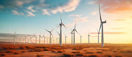 wind turbines line the sides of an empty field Generated by AI