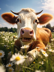 Happy cute cow on a summer day