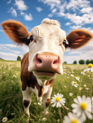 Happy cute cow on a summer day