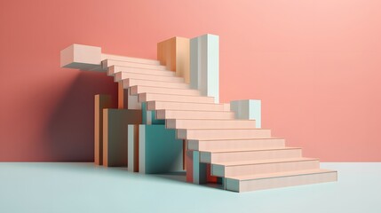 Fototapeta premium 3d pink stairs. success or growth concept. pastel color. generative ai