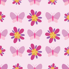 Minimal flower and butterfly seamless  pattern background