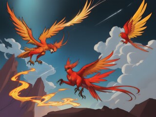 Phoenix Fire Bird, Generative AI Illustration