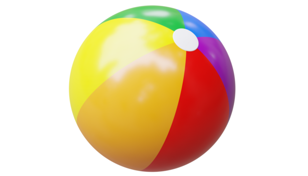 Rainbow colors beach ball isolated on transparent background, PNG,