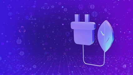 ecological electricity icon, information cyberspace with a grid, 3d holographic metal sign. 3D rendering of a horizontal symbol.