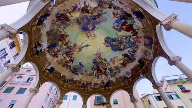 Beautiful fresco painting on the ceiling of Music kiosk in Rapallo, Italy