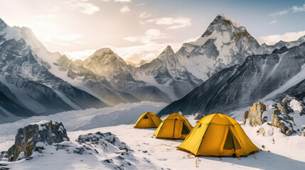 a camp in the Everest mountains  - obrazy, fototapety, plakaty