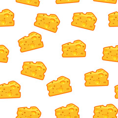 Seamless pattern with a slice of cheese on a white background