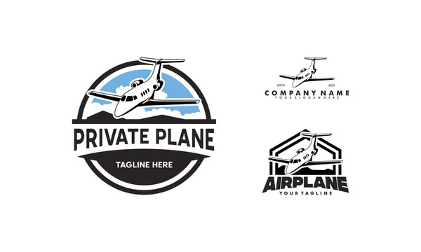 Set of Airplane Transport label Logo, Aircraft, airplane, Private Plane logo or icon