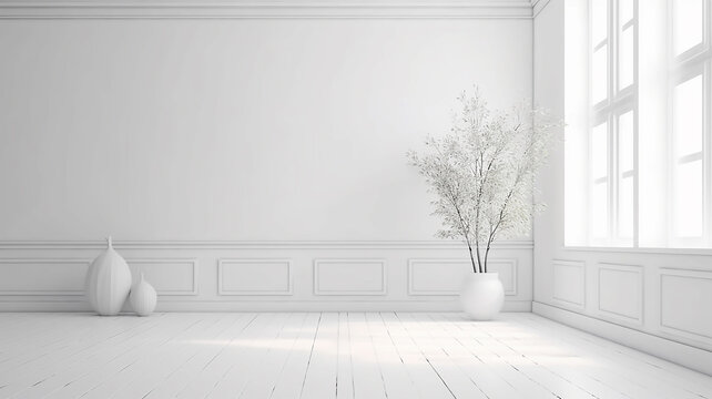 Fototapeta empty new white room scandinavian style apartment. Generative AI