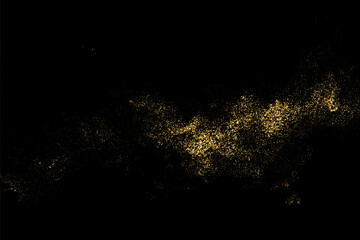 Gold glitter texture on black background. Explosion of golden particles.Festive background. Design element