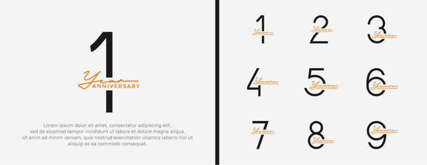 set of anniversary logo orange and black color on white background for celebration moment