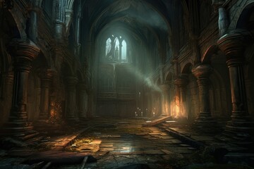 Abandoned gothic castle church. Generate Ai