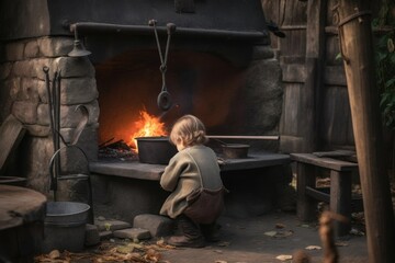 Blacksmith child medieval. Generate Ai