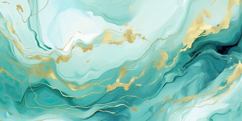Pastel cyan mint liquid marble watercolor background made with Generative AI