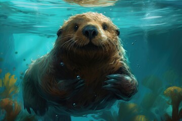 Otter underwater. Generate Ai
