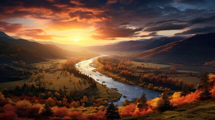 Portrait beautiful sunrise over the lake with mountain made with Generative AI