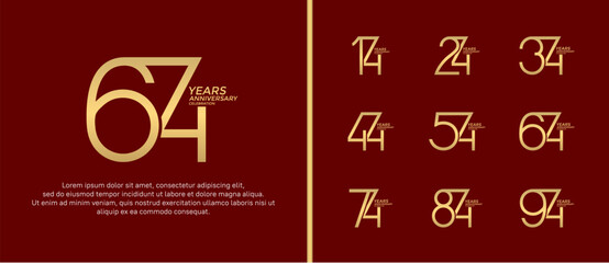 set of anniversary logo gold color on red background for celebration moment