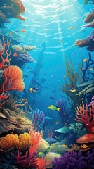 Fototapeta na wymiar vibrant coral reef teeming with colorful fish Generative Al