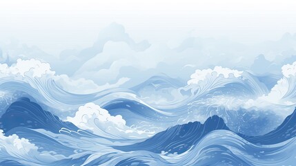 Fototapeta premium blue texture with Japanese wave pattern in vintage background made with Generative AI