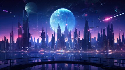 Fototapeta na wymiar futuristic cyberpunk cityscape at night Generative Al