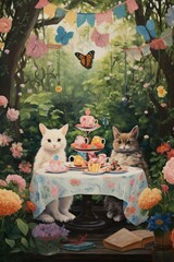  flat art image of an enchanting tea party in a whimsical garden Generative Al