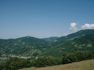 Naklejka premium Enchanting Summer Landscape of Carpathian Mountains in Mist