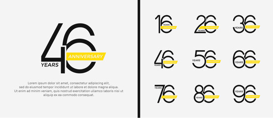 Fototapeta premium set of anniversary logo black color and yellow ribbon on white background for celebration moment