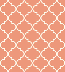 Moroccan Lattice Seamless Pattern in Orange. Modern Elegant Backgrounds. Classic Quatrefoil Trellis Ornament.