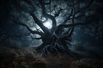 Tree dark forest night. Generate Ai