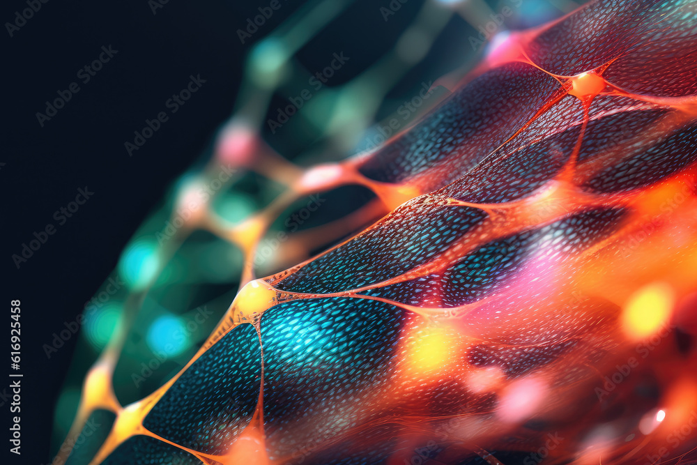 Aufkleber web abstract creative technology network background in neon colors extreme closeup. generative ai