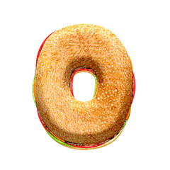 Burger 3D alphabet numbers from 0 to 9. This is a part of a set which also includes letters, punctuation marks, symbols, and shapes. Isolated with transparent background.