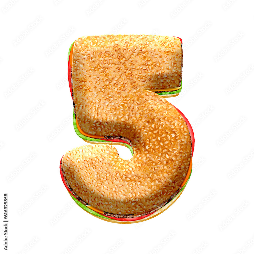 Poster burger 3d alphabet numbers from 0 to 9. this is a part of a set which also includes letters, punctua