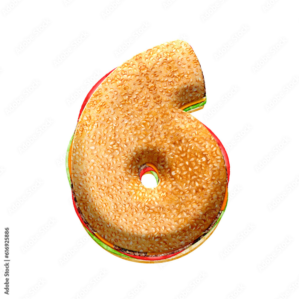 Poster burger 3d alphabet numbers from 0 to 9. this is a part of a set which also includes letters, punctua