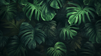 Naklejka na ściany i meble Dark green tropical leaf background