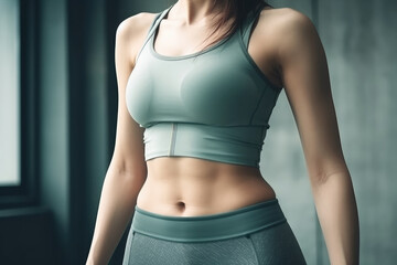 Beautiful Slim Body Woman in Sportwear Showing Her Slim Waist extreme closeup. Generative AI