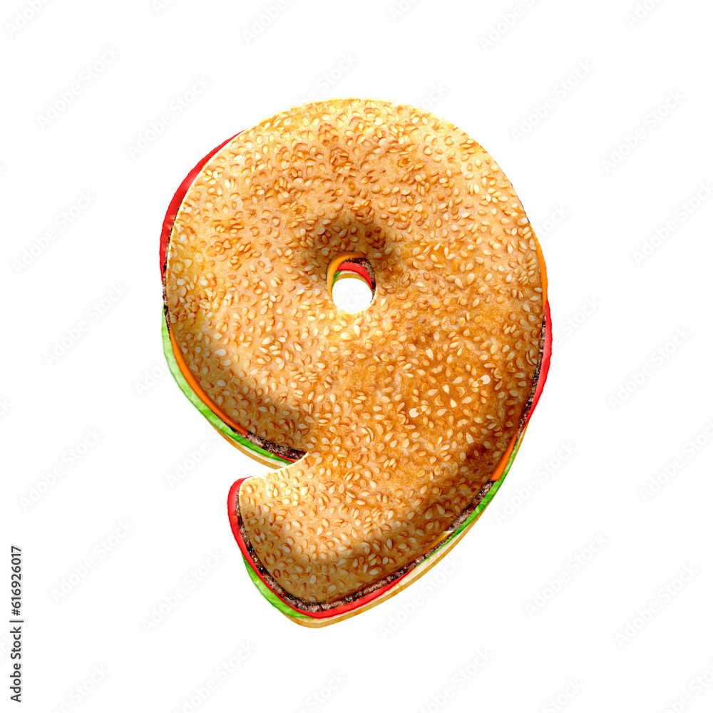 Poster burger 3d alphabet numbers from 0 to 9. this is a part of a set which also includes letters, punctua