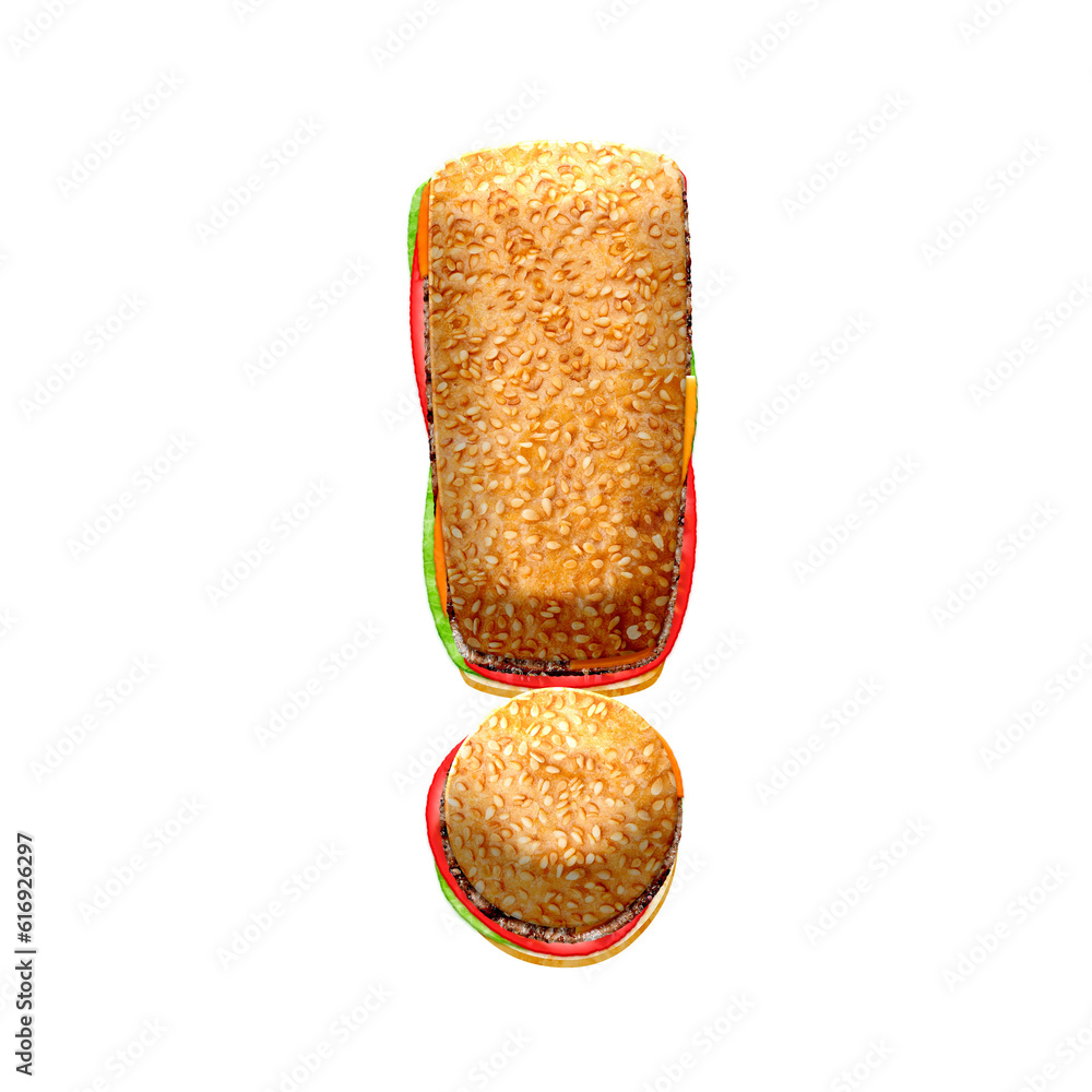 Poster burger 3d exclamation point symbol. this is a part of a set which also includes letters, numbers, an