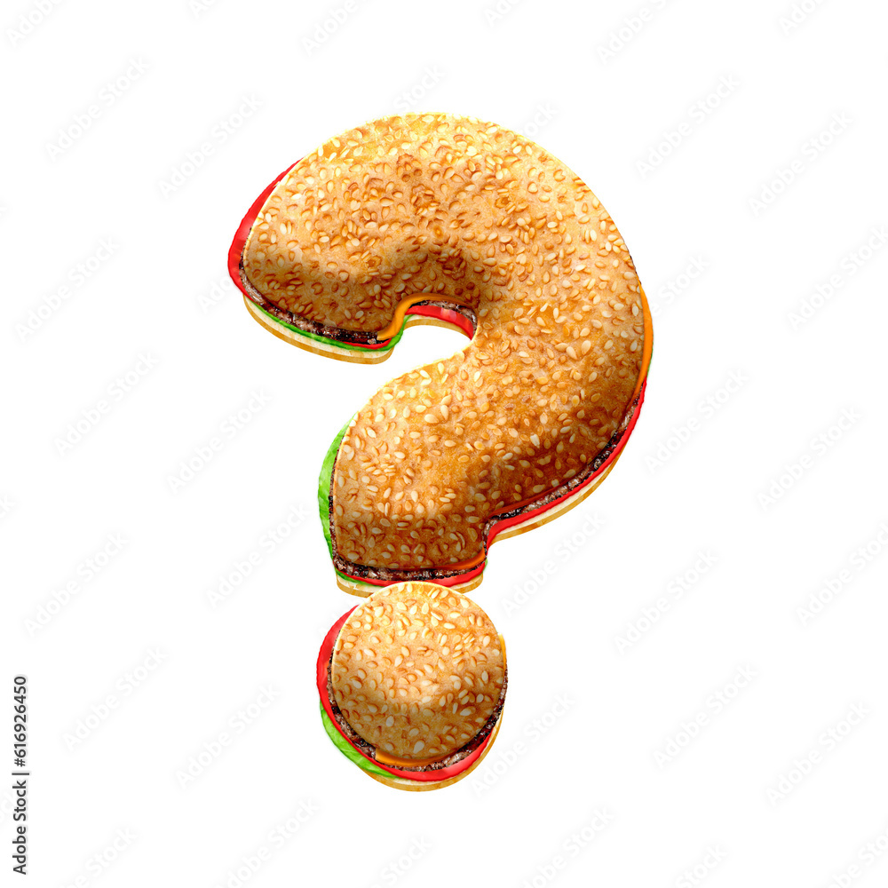 Poster burger 3d question mark symbol. this is a part of a set which also includes letters, numbers, and sh