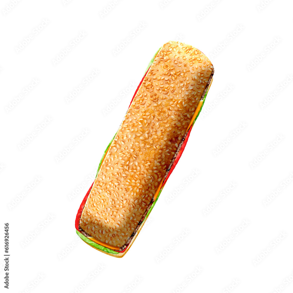 Poster burger 3d slash symbol. this is a part of a set which also includes letters, numbers, and shapes. is