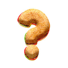 Burger 3D question mark symbol. This is a part of a set which also includes letters, numbers, and shapes. Isolated with transparent background