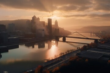 Fototapeta premium Pittsburgh morning. generated by AI.