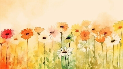 gerberas watercolor summer paint drawing, multicolored flowers. generative  ai