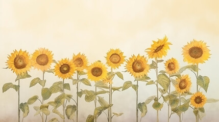 sunflowers watercolor on a white background, summer flowers. generative ai