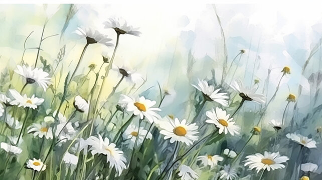 daisies watercolor drawing freedom summer july, generative ai