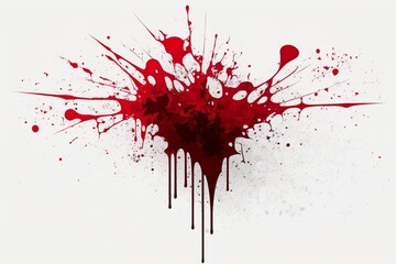 Drops and splashes of blood flow down on a white background.